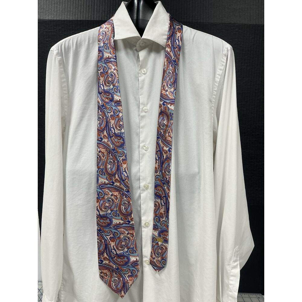 Countess Mara Silk Tie 60”L 3”W Multicolor Paisley Orange/Blue
